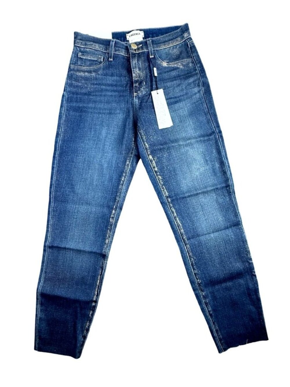 L'Agence El Matador Fremont Gold Glitter Slim High Waisted Jeans Women 23 NWT